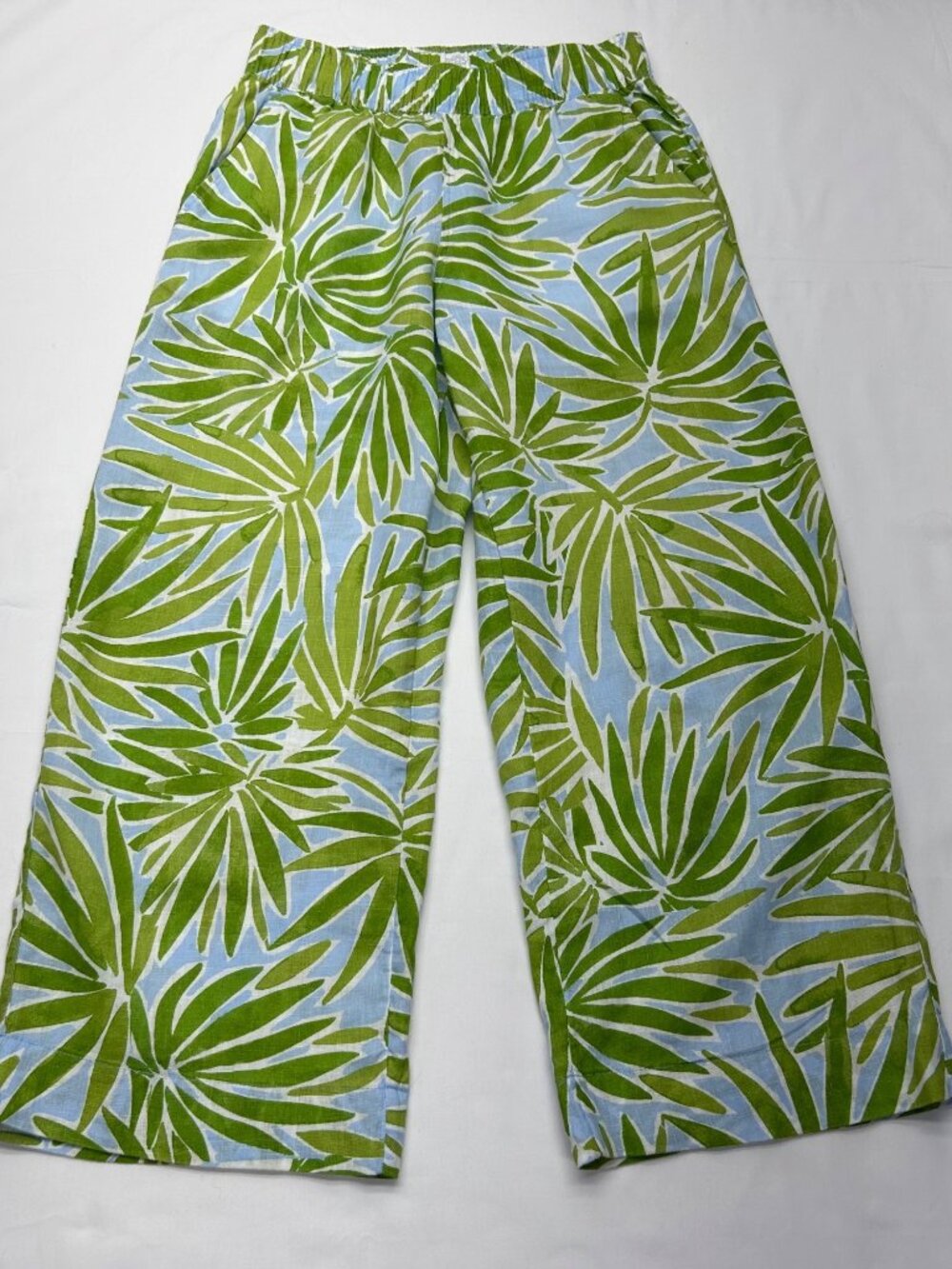 Sigrid Olsen Tropical Leaf Print Linen Top & Wide-Leg Pants Set Green & Blue S - Picture 5 of 16